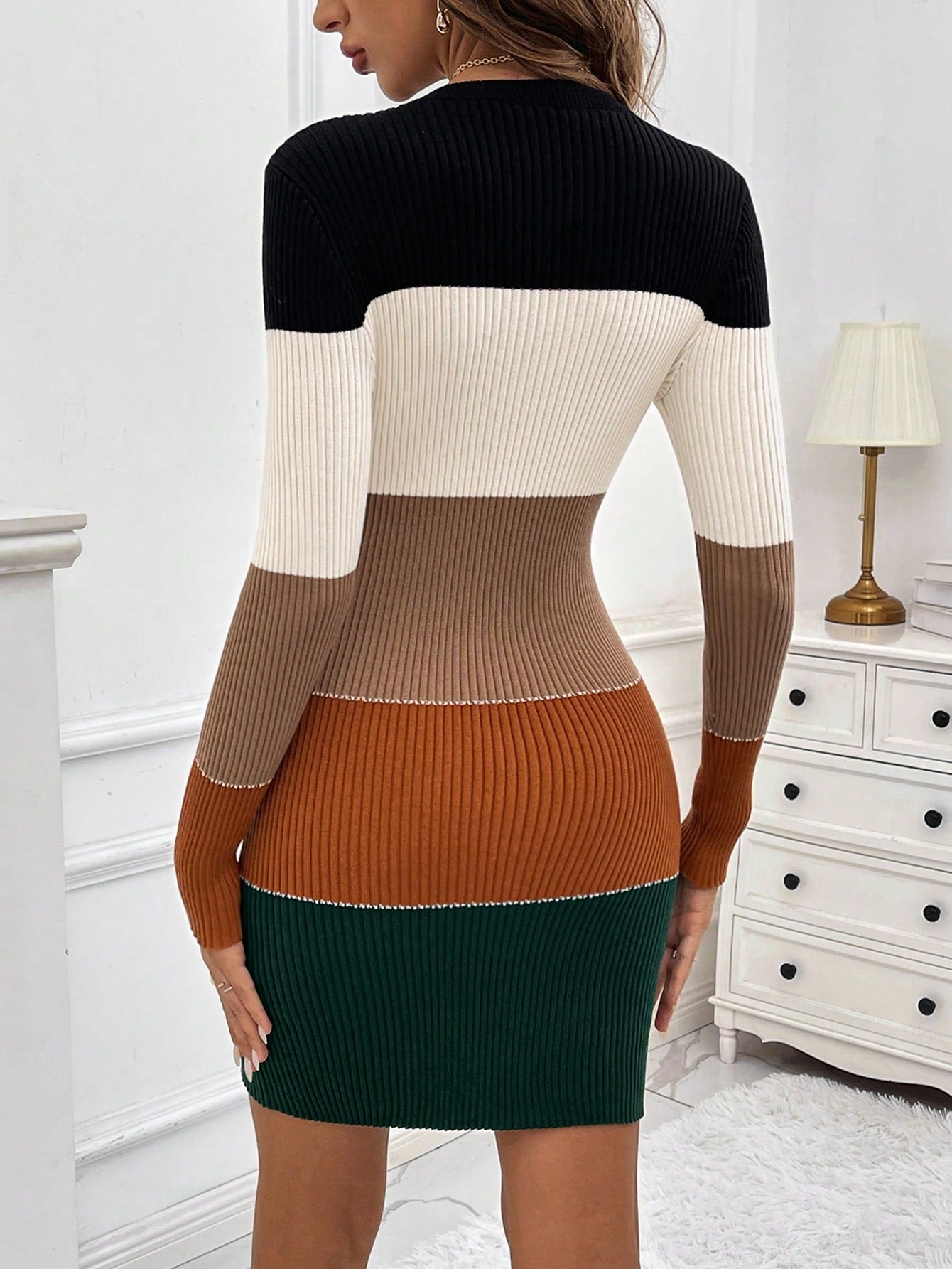 Women's Slim Fit Color Collision Sweater Dress