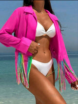 SHEIN Swim Vcay Women Summer Beach Colored Tassel Kimono With Holiday Style